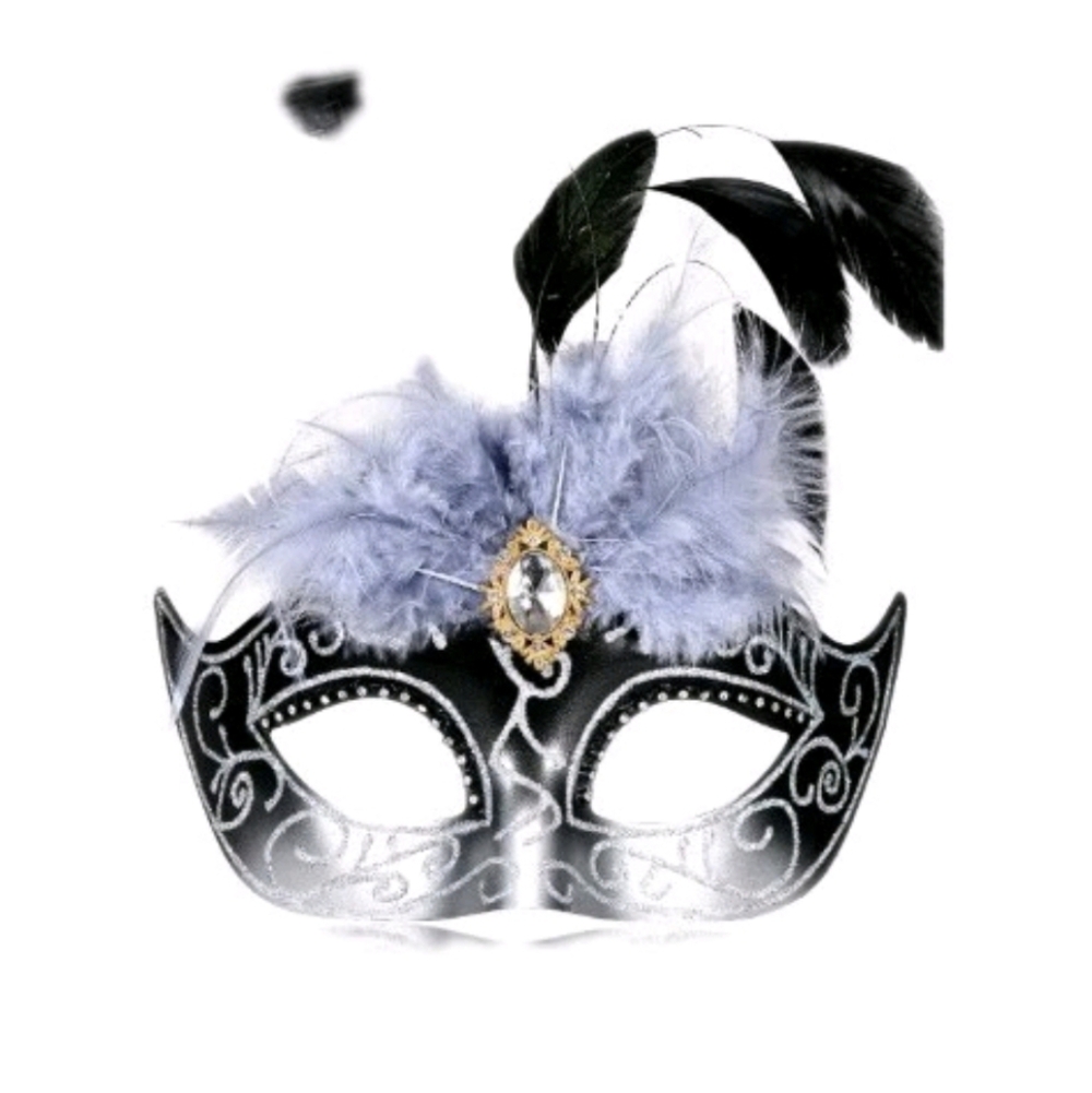 Masquerade Mask Silver Feathered And Gemstone Detail Myseuni Fancy Cosplay